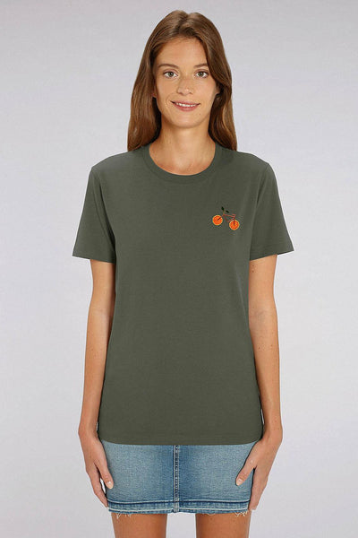 Khaki Orange Bicycle Crew Neck T-Shirt, 100% organic cotton, Unisex, for Women & for Men