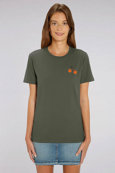 Khaki Orange Bicycle Crew Neck T-Shirt, 100% organic cotton, Unisex, for Women & for Men