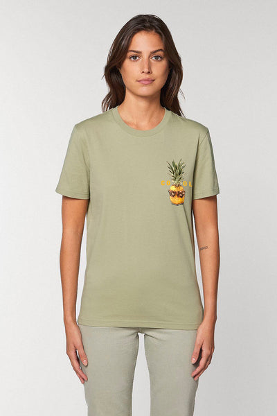Sage green Cool Pineapple Crew Neck T-Shirt, 100% organic cotton, Unisex, for Women & for Men