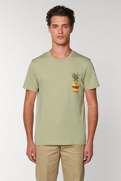 Sage green Cool Pineapple Crew Neck T-Shirt, 100% organic cotton, Unisex, for Women & for Men