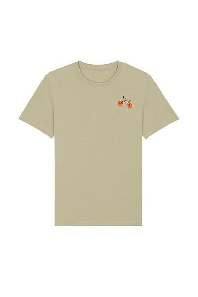 Sage green Orange Bicycle Crew Neck T-Shirt, 100% organic cotton, Unisex, for Women & for Men