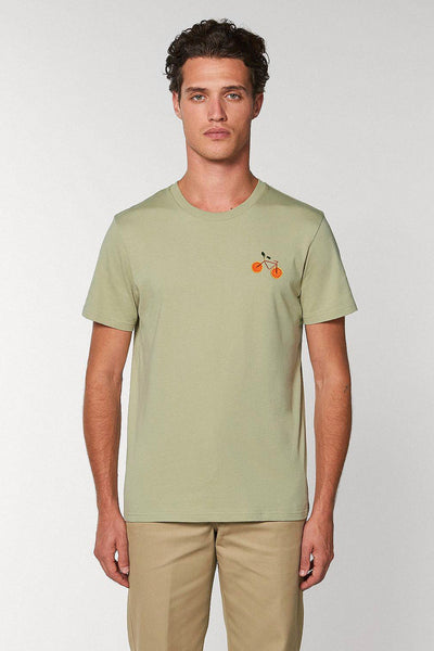 Sage green Orange Bicycle Crew Neck T-Shirt, 100% organic cotton, Unisex, for Women & for Men