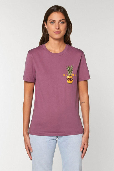 Purple Cool Pineapple Crew Neck T-Shirt, 100% organic cotton, Unisex, for Women & for Men 