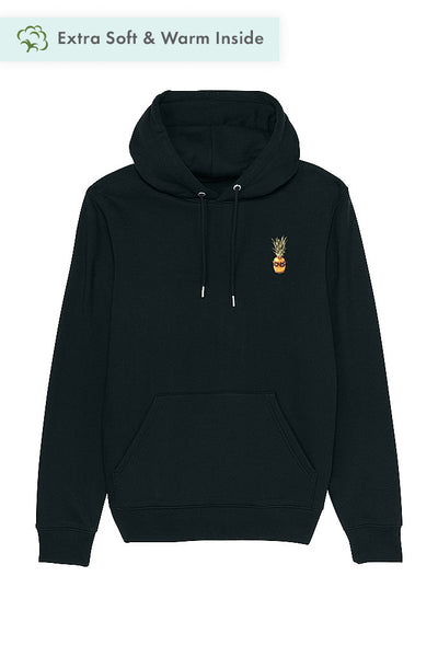 Black Cool Pineapple Print Hoodie, Heavyweight, from organic cotton blend, Unisex, for Women & for Men