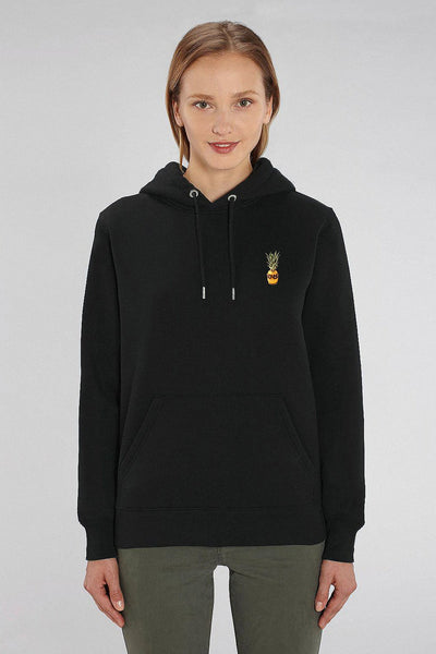 Black Cool Pineapple Print Hoodie, Heavyweight, from organic cotton blend, Unisex, for Women & for Men