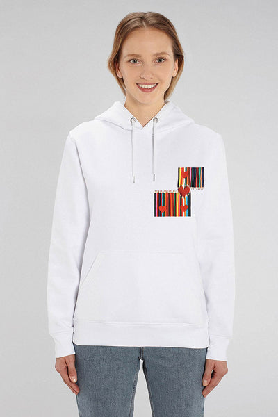 White Love Heart Graphic Hoodie, Heavyweight, from organic cotton blend