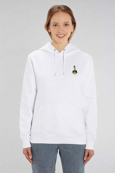 White Floral Printed Hoodie, Heavyweight, from organic cotton blend