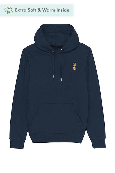 Navy Cool Pineapple Print Hoodie, Heavyweight, from organic cotton blend, Unisex, for Women & for Men