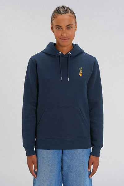 Navy Cool Pineapple Print Hoodie, Heavyweight, from organic cotton blend, Unisex, for Women & for Men