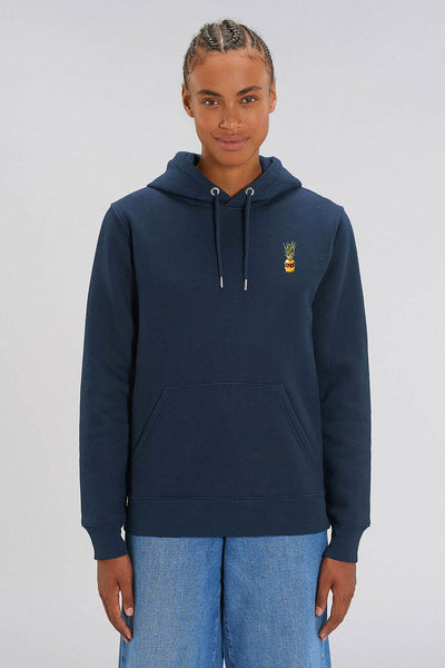 Navy Cool Pineapple Print Hoodie, Heavyweight, from organic cotton blend, Unisex, for Women & for Men
