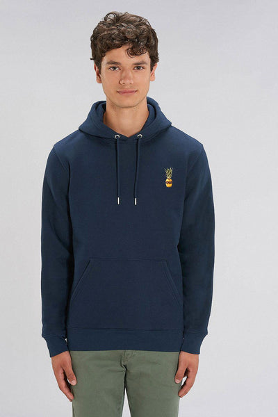 Navy Cool Pineapple Print Hoodie, Heavyweight, from organic cotton blend, Unisex, for Women & for Men