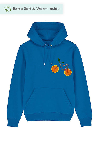 Royal Blue Orange Bicycle Printed Hoodie, Heavyweight, from organic cotton blend, Unisex, for Women & for Men