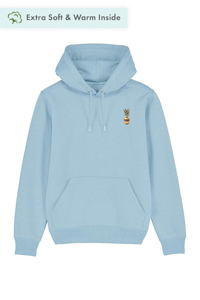 Light blue Cool Pineapple Print Hoodie, Heavyweight, from organic cotton blend, Unisex, for Women & for Men