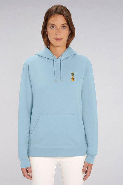 Light blue Cool Pineapple Print Hoodie, Heavyweight, from organic cotton blend, Unisex, for Women & for Men