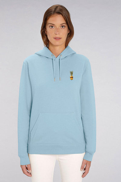 Light blue Cool Pineapple Print Hoodie, Heavyweight, from organic cotton blend, Unisex, for Women & for Men