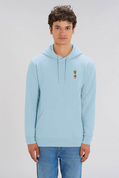 Light blue Cool Pineapple Print Hoodie, Heavyweight, from organic cotton blend, Unisex, for Women & for Men