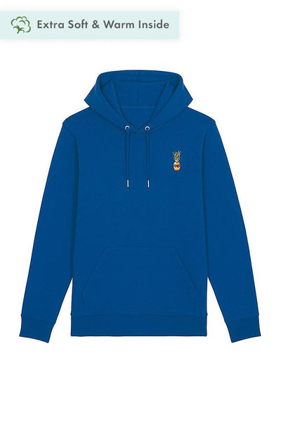 Blue Cool Pineapple Print Hoodie, Heavyweight, from organic cotton blend, Unisex, for Women & for Men