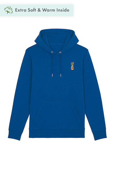 Blue Cool Pineapple Print Hoodie, Heavyweight, from organic cotton blend, Unisex, for Women & for Men