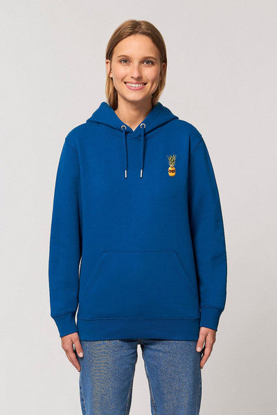 Blue Cool Pineapple Print Hoodie, Heavyweight, from organic cotton blend, Unisex, for Women & for Men