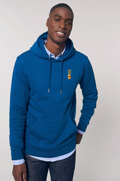 Blue Cool Pineapple Print Hoodie, Heavyweight, from organic cotton blend, Unisex, for Women & for Men