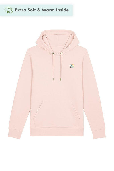 Light Pink Embroidered BHappy Logo Hoodie, Heavyweight, from organic cotton blend, Unisex, for Women & for Men