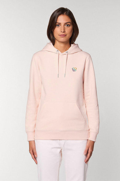 Light Pink Embroidered BHappy Logo Hoodie, Heavyweight, from organic cotton blend, Unisex, for Women & for Men