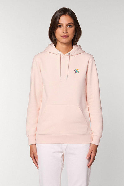 Light Pink Embroidered BHappy Logo Hoodie, Heavyweight, from organic cotton blend, Unisex, for Women & for Men