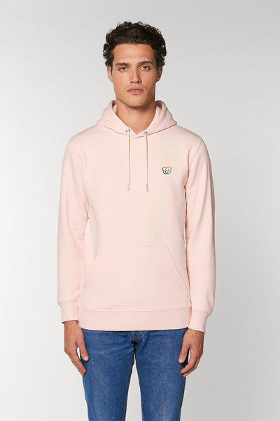 Light Pink Embroidered BHappy Logo Hoodie, Heavyweight, from organic cotton blend, Unisex, for Women & for Men