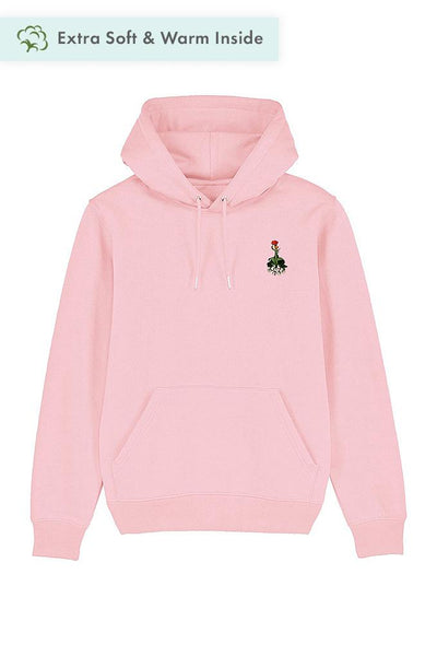 Cotton Pink Floral Printed Hoodie, Heavyweight, from organic cotton blend