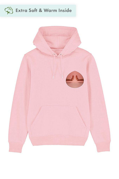 Cotton Pink Two Hands Printed Hoodie, Heavyweight, from organic cotton blend, Unisex, for Women & for Men