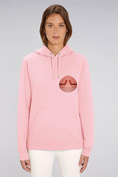 Cotton Pink Two Hands Printed Hoodie, Heavyweight, from organic cotton blend, Unisex, for Women & for Men