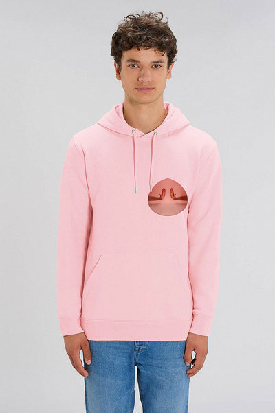 Cotton Pink Two Hands Printed Hoodie, Heavyweight, from organic cotton blend, Unisex, for Women & for Men