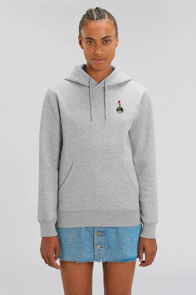 Grey Floral Printed Hoodie, Heavyweight, from organic cotton blend