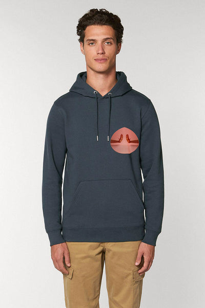 Dark grey Two Hands Printed Hoodie, Heavyweight, from organic cotton blend, Unisex, for Women & for Men