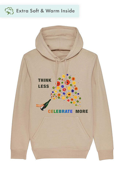 Beige Celebrate Graphic Hoodie, Heavyweight, from organic cotton blend, Unisex, for Women & for Men