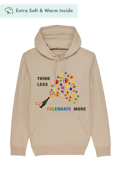 Beige Celebrate Graphic Hoodie, Heavyweight, from organic cotton blend, Unisex, for Women & for Men