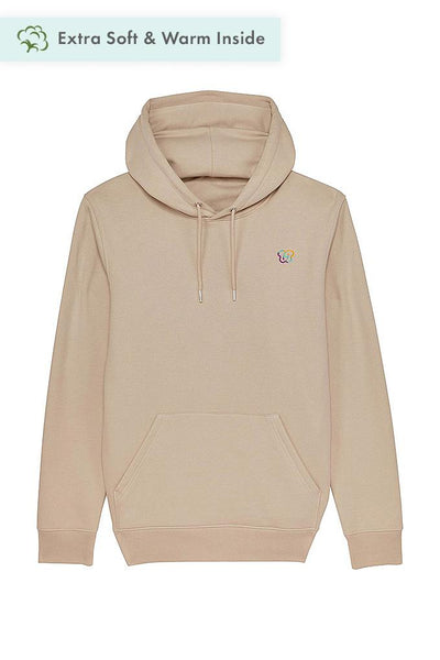 Beige Embroidered BHappy Logo Hoodie, Heavyweight, from organic cotton blend, Unisex, for Women & for Men