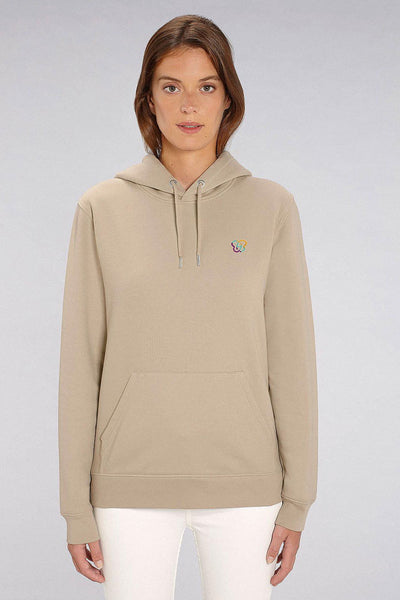 Beige Embroidered BHappy Logo Hoodie, Heavyweight, from organic cotton blend, Unisex, for Women & for Men