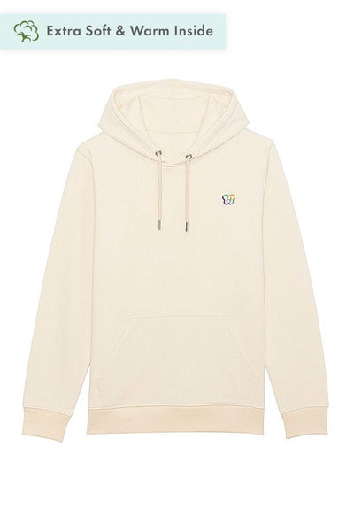 Beige Embroidered BHappy Logo Hoodie, Heavyweight, from organic cotton blend, Unisex, for Women & for Men