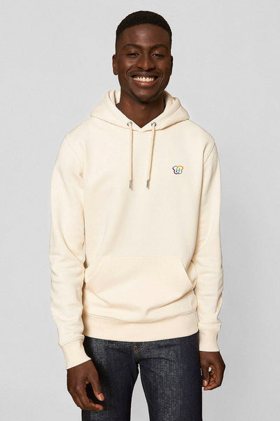 Beige Embroidered BHappy Logo Hoodie, Heavyweight, from organic cotton blend, Unisex, for Women & for Men