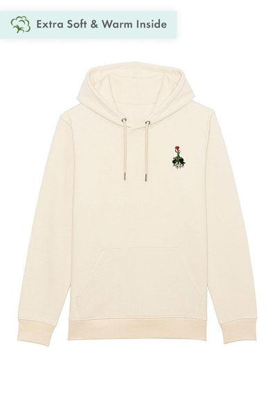 Beige Floral Printed Hoodie, Heavyweight, from organic cotton blend