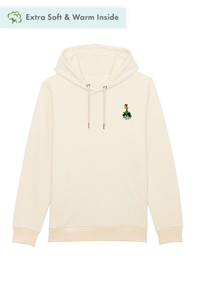 Beige Floral Printed Hoodie, Heavyweight, from organic cotton blend