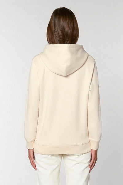 Beige Floral Printed Hoodie, Heavyweight, from organic cotton blend