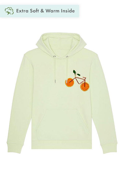 Light green Orange Bicycle Printed Hoodie, Heavyweight, from organic cotton blend, Unisex, for Women & for Men