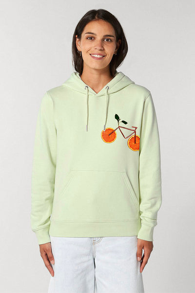 Light green Orange Bicycle Printed Hoodie, Heavyweight, from organic cotton blend, Unisex, for Women & for Men