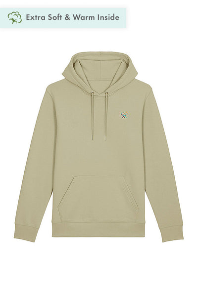 Sage green Embroidered BHappy Logo Hoodie, Heavyweight, from organic cotton blend, Unisex, for Women & for Men