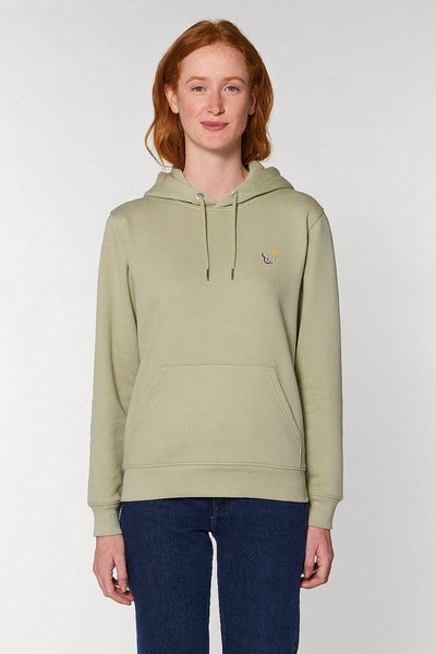 Sage green Embroidered BHappy Logo Hoodie, Heavyweight, from organic cotton blend, Unisex, for Women & for Men