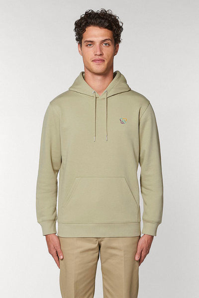 Sage green Embroidered BHappy Logo Hoodie, Heavyweight, from organic cotton blend, Unisex, for Women & for Men