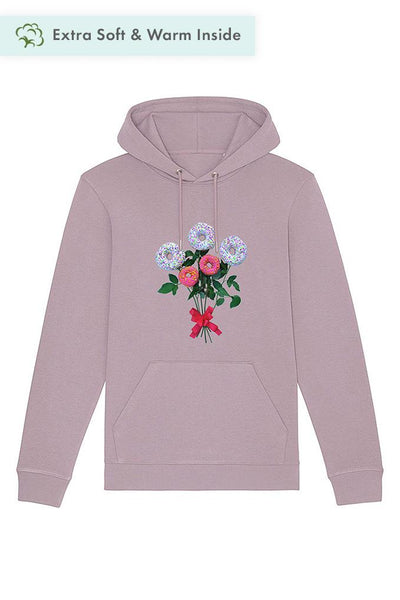 Lilac purple Donut Flowers Printed Hoodie, Heavyweight, from organic cotton blend