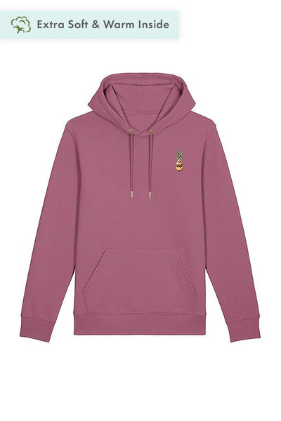 Purple Cool Pineapple Print Hoodie, Heavyweight, from organic cotton blend, Unisex, for Women & for Men